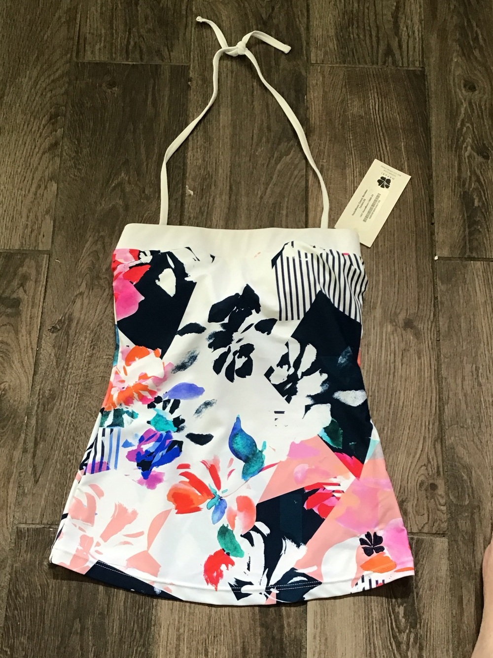 Hapari White Floral & Abstract Print Halter Tankini Top